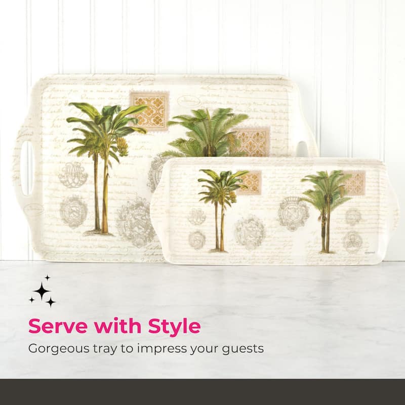 Pimpernel Vintage Palm Study Large Melamine Handled Tray - 19.25" x 11.5"