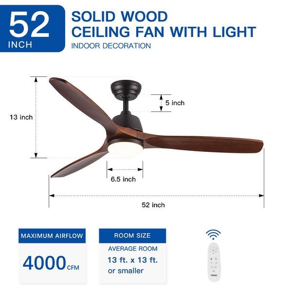 dimension image slide 12 of 20, Sofucor 42“/52"/60"/48" Noiseless Walnut Wood Ceiling Fan with Remote Control, Integrated Light Optional