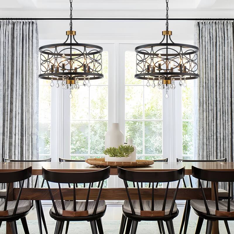 Starsky 6-Light Modern Lantern Drum Chandelier with Crystal Drop - Black