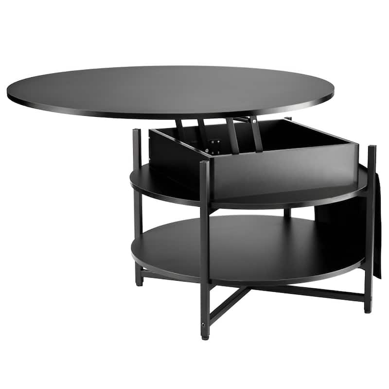 35.3" Round Coffee Table with Lift Top, Hidden Storage & Open Shelf