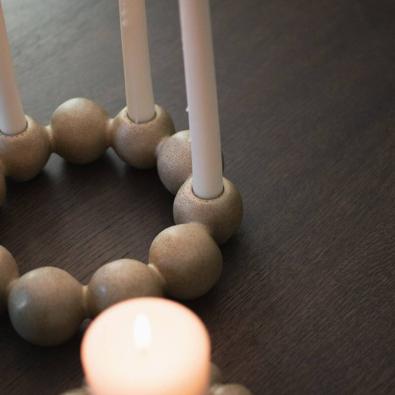 Beaded Round Ceramic 4-Candle Holder - 10.5" - Beige