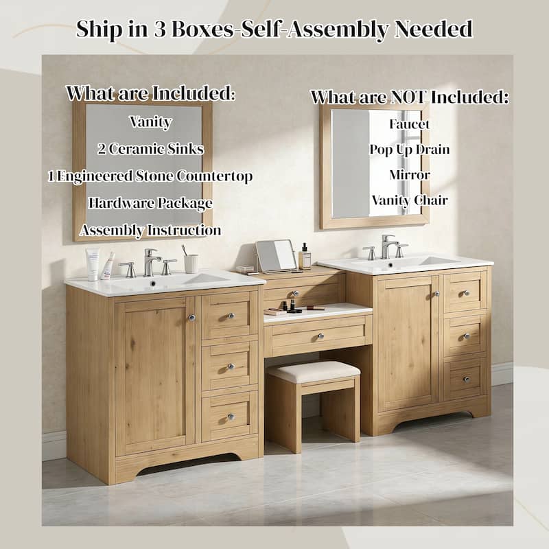 Christopher Knight Home - Wooden 84 Inches Double Sink Bathroom Vanity (Separate Sink) with Engineered Stone Countertop