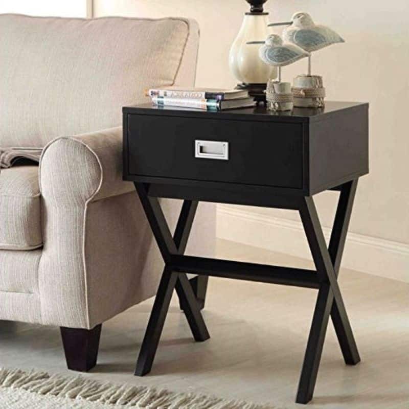 Modern Black Wooden Bedside Nightstand End Table with 1 Drawer Perfect Addition To Any Room - 18.9”L x 15.8”W x 25.8”H