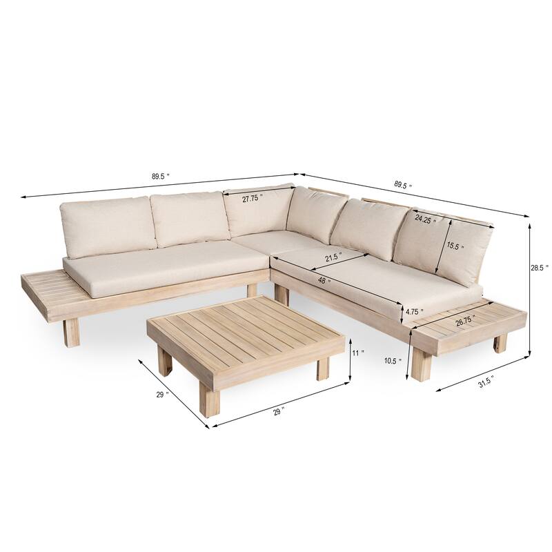 Christopher Knight Home - Mirek Acacia Wood Outdoor 4 Piece Sectional Sofa with Water-Repellent Cushions