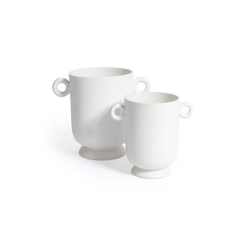 White Ceramic Planter Vase with Decorative Loop Handles