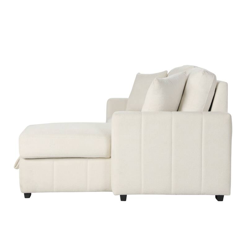 Roomfitters 90" L-Shaped Sectional Sleeper Sofa with Storage Chaise and Pull Out Bed, Fold Down Cup Holder Table