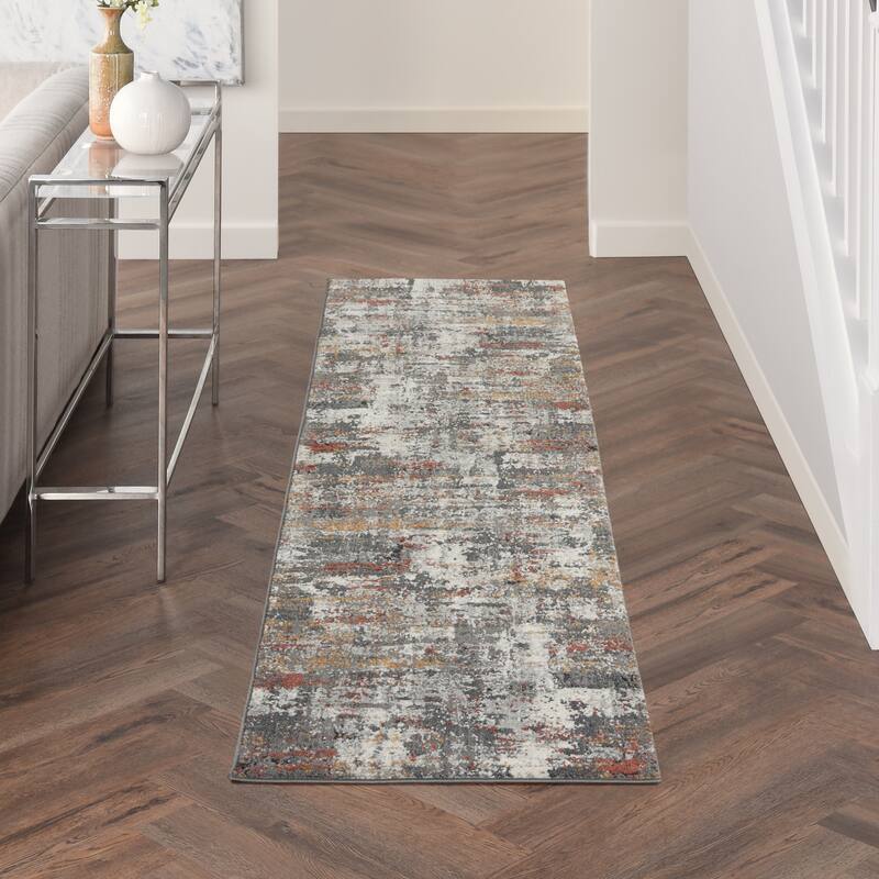 Nourison Ludlow Boho Abstract Glam Area Rug - 2' 2" x 7' 6" - Grey/Multi - Runner