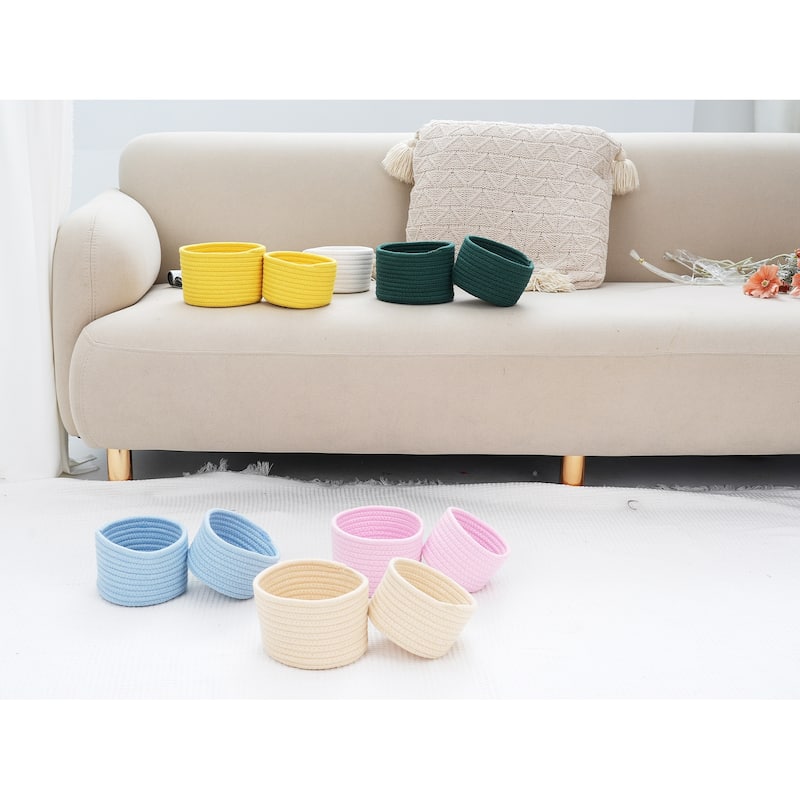 Woven Storage Basket, Shelf Closet Storage Bin for Key Tray Bowl for Entryway Desk, Catchall Home Decor 5.5*5.5*3.5in White