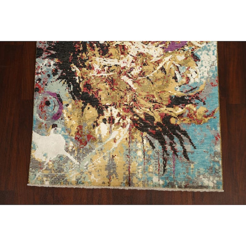 Wool/ Silk Vegetable Dye Abstract Oriental Modern Area Rug Handmade - 4'1" x 6'4"