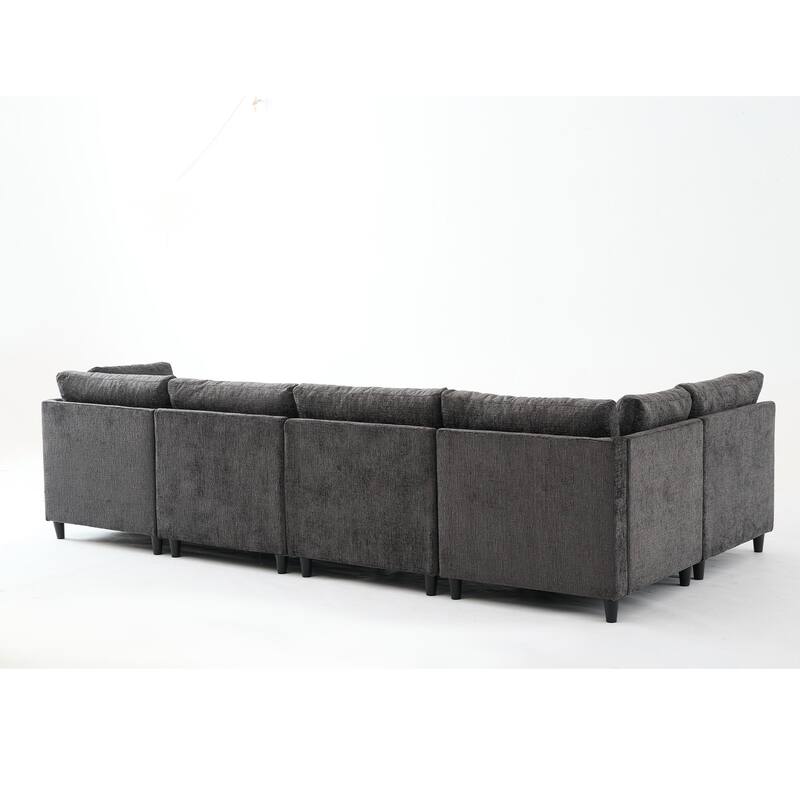 128" Chenille U-Shaped Modular Sectional Sofa with Storage Ottoman, Pocket Spring Support, and 6-Seat Configurable Design
