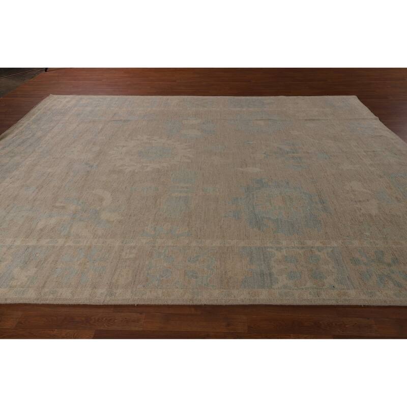 Transitional Beige Oushak Turkish Area Rug Handmade Wool Carpet - 9'3"x 11'7"