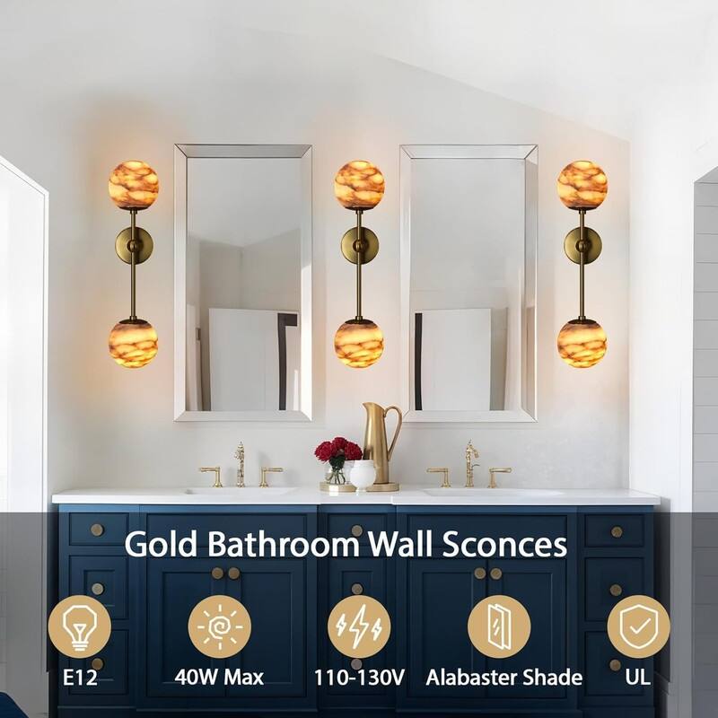 KAYLA Anjely Modern 25" Alabaster Wall Sconce, 1-Light Dimmable Wall Light with Brass Base, G9 LED Bulbs Included