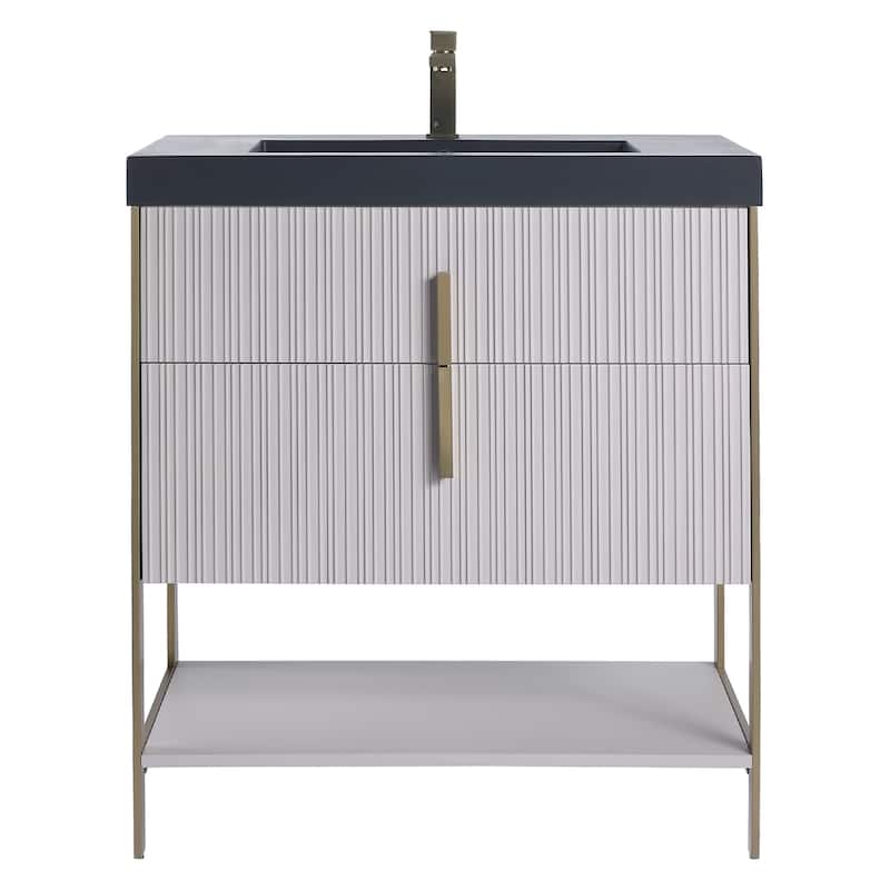 Fine Fixtures Serenity Modern Bathroom Vanity with Black Gel Acrylic Top