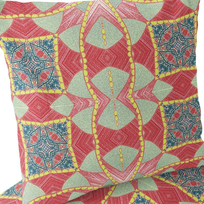 HomeRoots Set of Two 16" X 16" Green and Yellow Blown Seam Eclectic Indoor Outdoor Throw Pillow - 16.00' X '16.00' X '5.00