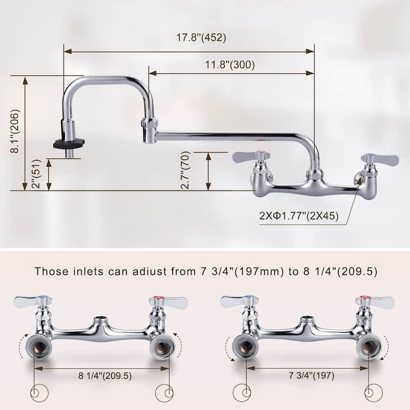 WOWOW Double Handle Wall Mount Standard Kitchen Faucet