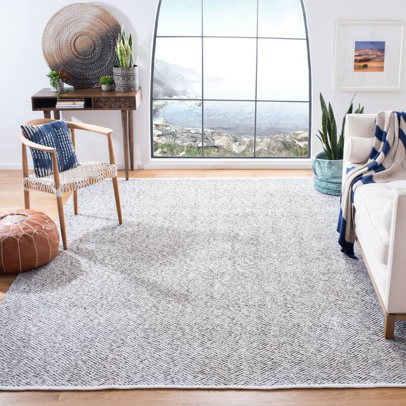 SAFAVIEH Handmade Nantucket Adile Modern & Contemporary Geometric Cotton - 9' x 12' - Charcoal - Rectangle
