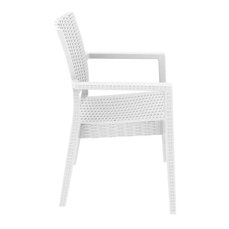 34" White Wickerlook Patio Stackable Dining Chair