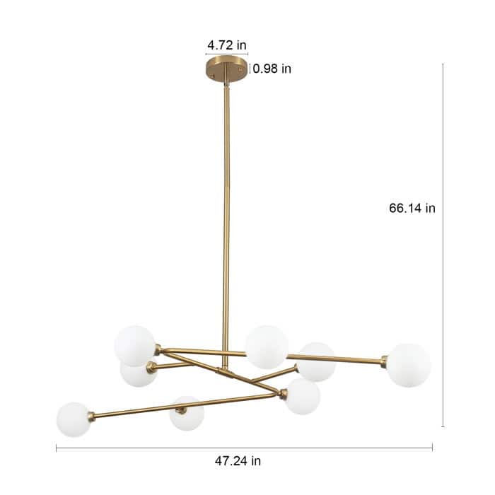 8-Light Mid - Century Modern Brass Sputnik Chandelier with Frosted Glass Globes
