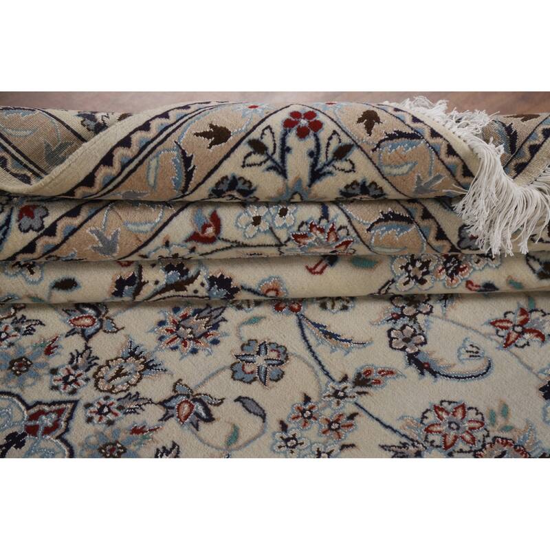 Handmade Wool & Silk Nain Persian Area Rug Oriental Carpet - 6'7"x 9'7"