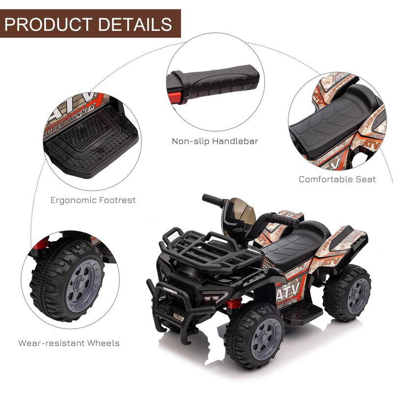 Electric Battery Powered ATV Ride On Car for Kids, 6V Motorized Quad with Music and Simple Controls, Suitable for 18-36 Months