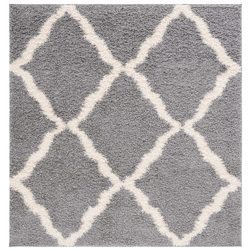 SAFAVIEH Dallas Shag Darina Trellis 1.5-inch Thick Rug - 10' Square - Grey/Ivory
