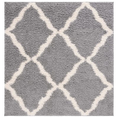 SAFAVIEH Dallas Shag Giusy Trellis 1.5-inch Thick Rug - Grey/Ivory - 6' Square