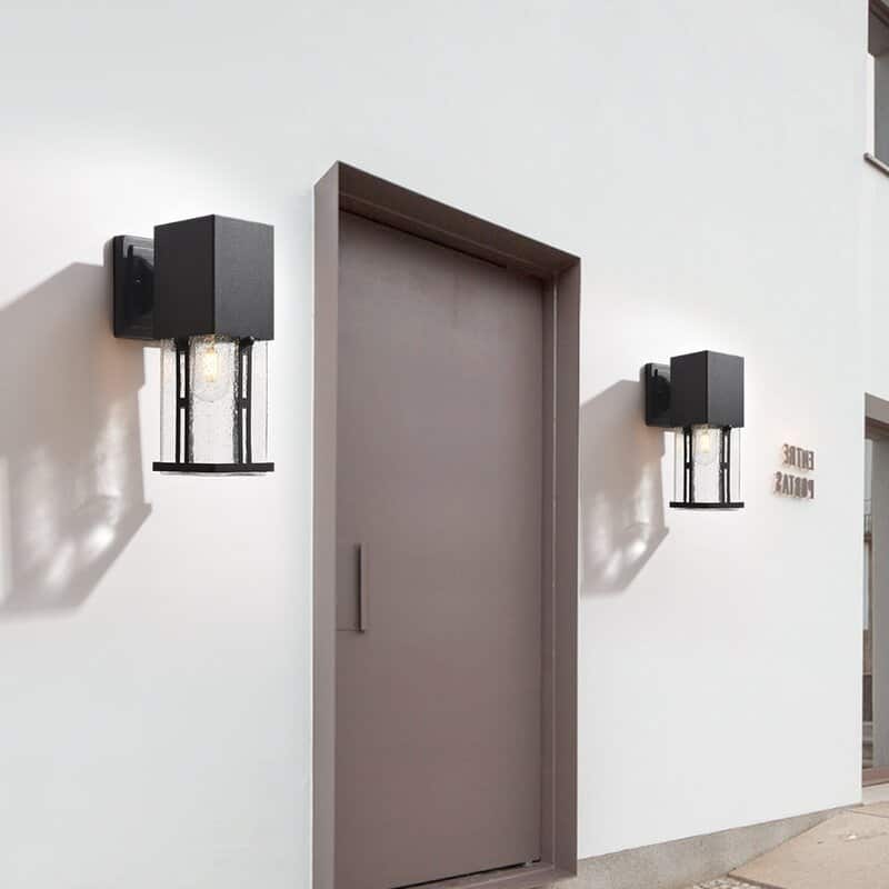 Maxax Black 11'' H Seeded Glass Outdoor Wall Lantern with Dusk to Dawn (Set of 2)