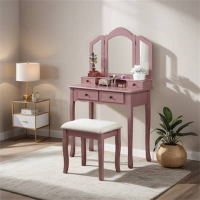 Wooden Vanity Make Up Table and Stool Set