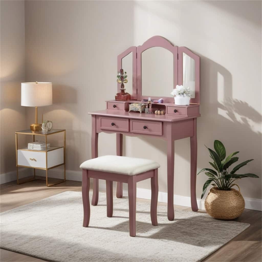 Wooden Vanity Make Up Table and Stool Set