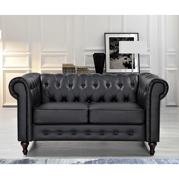 2 seater black leather chesterfield shop sofa