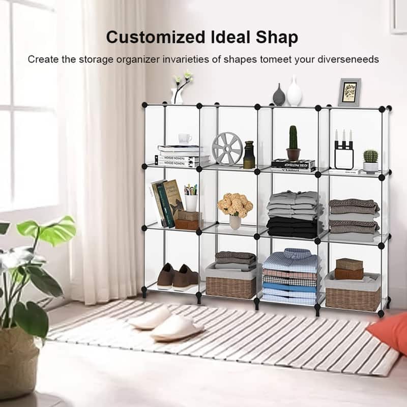 12 Cube Stackable Shoe Rack Organizer DIY Plastic Shoe Storage Cabinet for Closet & Entryway White - N/A