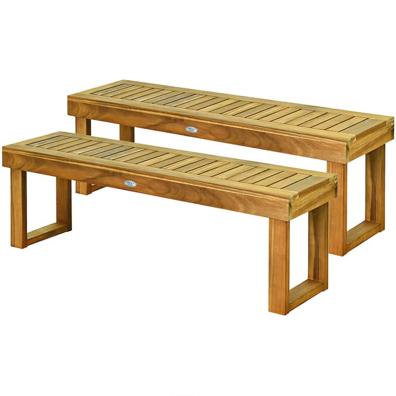 Costway 2Pcs 52'' Outdoor Dining Bench Chair Seat Slat Garden Balcony - See Description