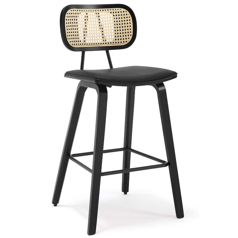 26-inch Wood Counter Height Bar Stools with Rattan Back