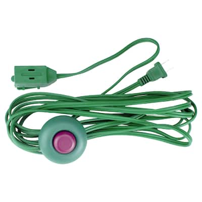 15' Green Indoor Power Extension Cord with 3-Outlets and Foot Switch