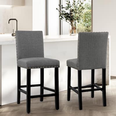 25 Inches Bar Stools Set of 2 Upholstered Counter Height Bar Stools with Back and Nailhead Trim