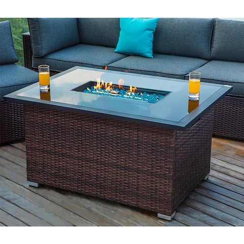 COSIEST Outdoor Propane Rectangle Wicker Fire Table