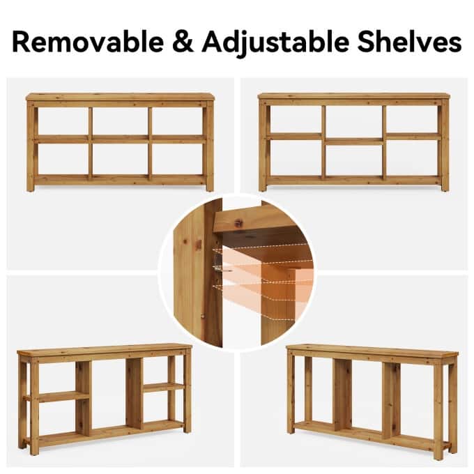 63-Inch Solid Wood Console Table, Entryway Table with Adjustable Shelf