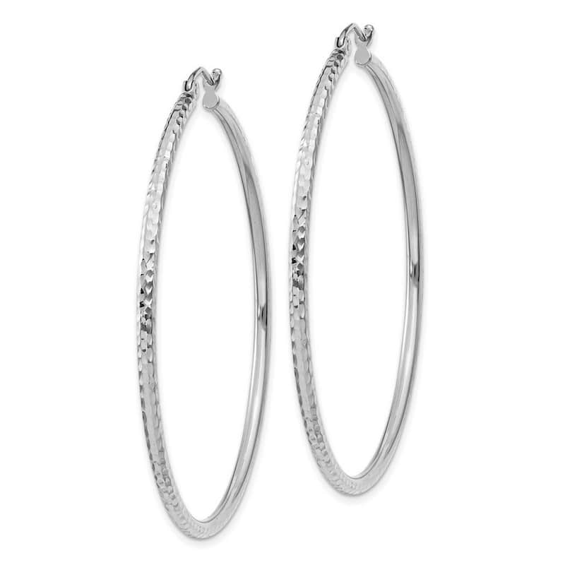 Curata 14k White Gold Diamond Cut 46x2mm Round Tube Hoop Earrings