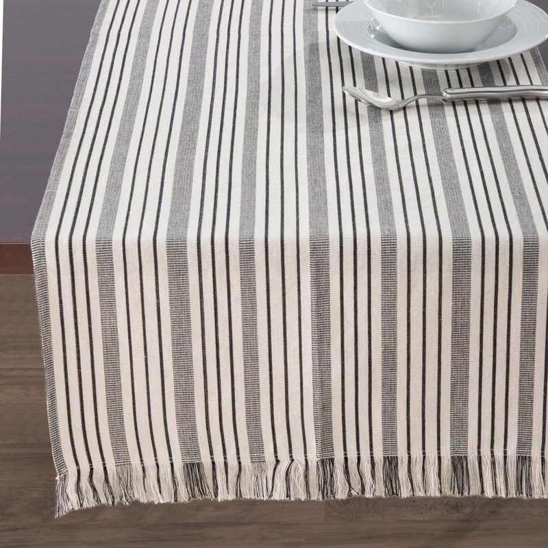 French Home 18" x 57" Black and Cream Multi-Striped Table Runner - 18" x 57"