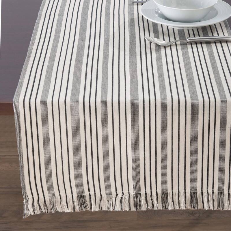 French Home 18" x 57" Black and Cream Multi-Striped Table Runner - 18" x 57"