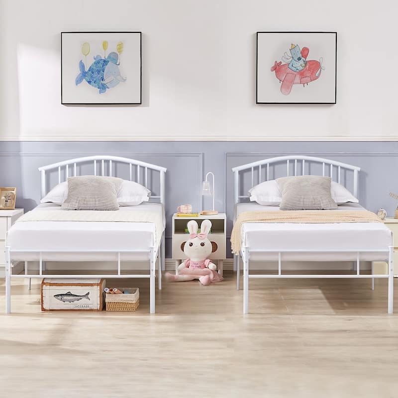 VECELO 2-Pack Twin Kids Beds with Hollow Headboard 37.2" Height Modern Bed Set of 2 Matching Minimalist Children's Bedroom