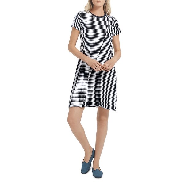 navy and white t shirt dress