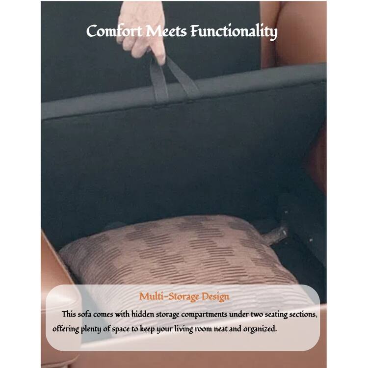 Leather Compact Sofa Couch with Hidden Storage, Minimalist 2-Seater Loveseat Sofa Couch with Pillow Armrests