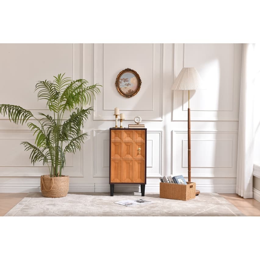 Mid-Century Brown Accent Storage Cabinet with Doors - 32 in. H