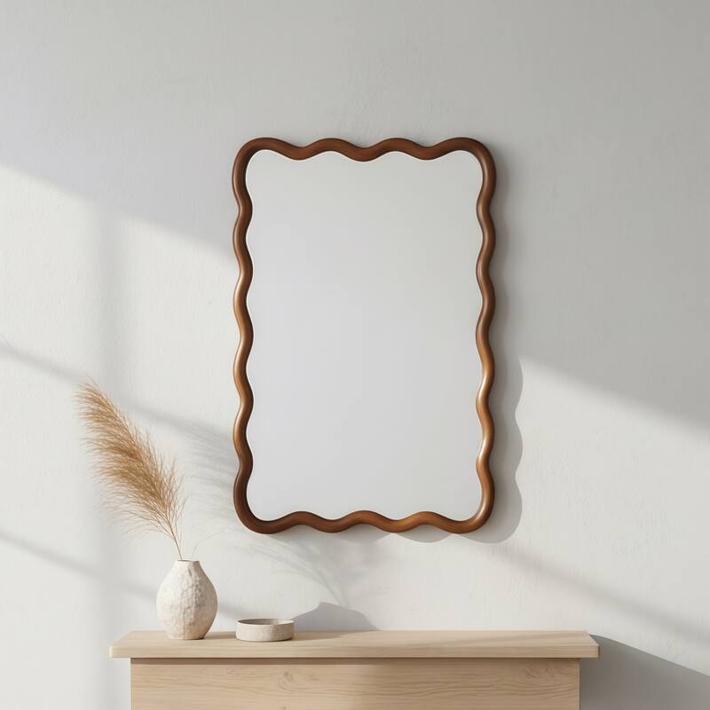 20"x30" Wavy Rectangle Solid Wood Frame Decorative Mirror