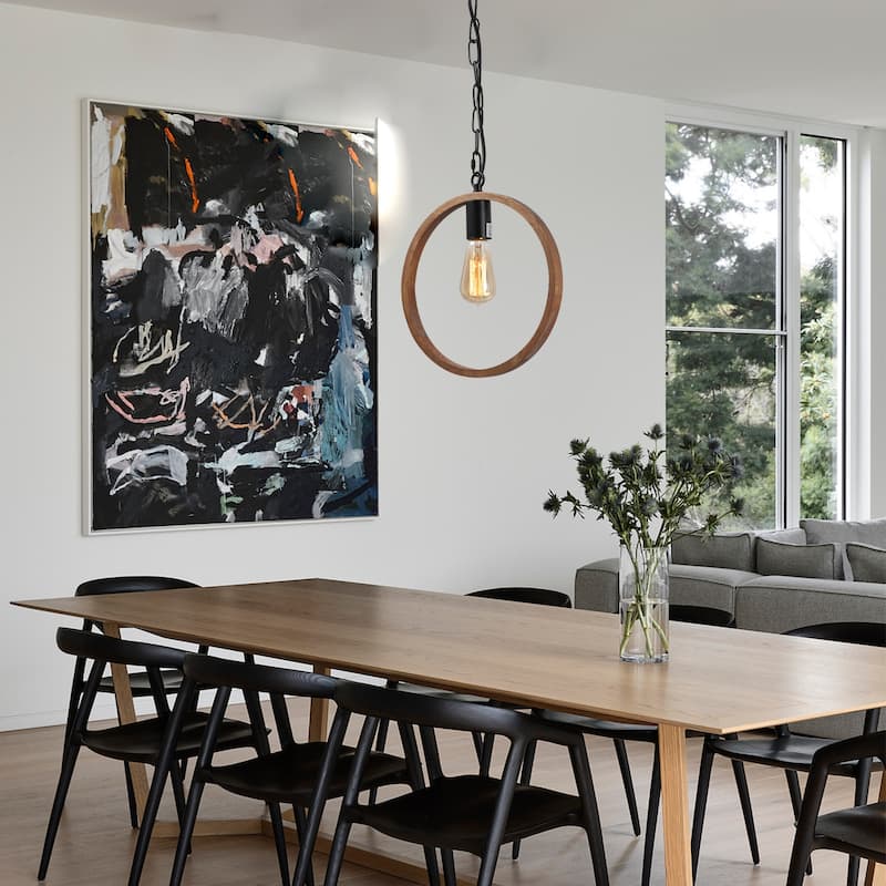 Anmytek Farmhouse 1-Light Orb Wood Island Pendant Lights for Dining Room Foyer