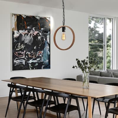Anmytek Farmhouse 1-Light Orb Wood Island Pendant Lights for Dining Room Foyer