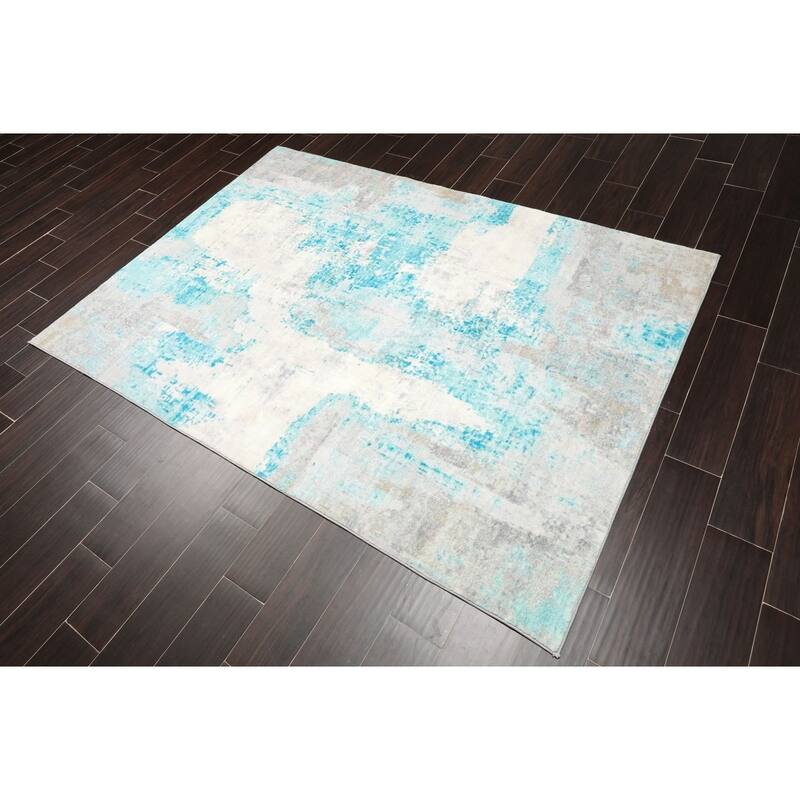 4'x6' Machine Made Cotton Oriental Area Rug Aqua, Beige Color