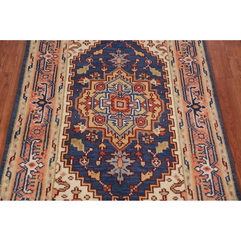 Blue Heriz Serapi Indian Foyer Rug Handmade Wool Carpet - 3'0"x 5'1"