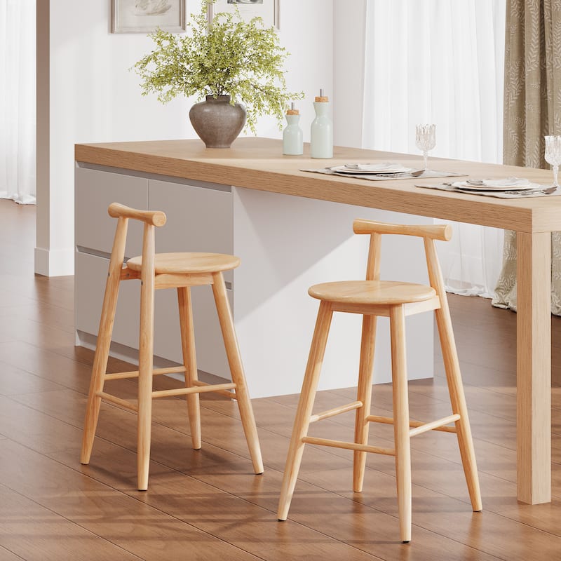 Christopher Knight Home - Ravenshaw Rubberwood Barstool with Ergonomic Cross-Bar Backrest (Set of 2) - Natural